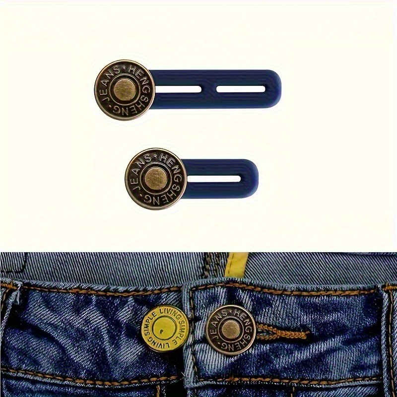 Image of 2/4pcs Adjustable Jeans Button Alloy Extenders, Elastic Waistband Expanders, Easy Style, Flexible Waist Buttons For Women's Jeans And Skirts Clothing Additions