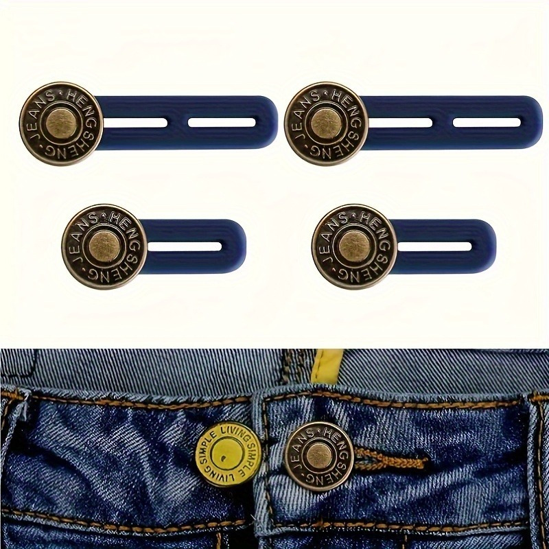 2/4pcs Adjustable Jeans Button Alloy Extenders, Elastic Waistband Expanders, Easy Style, Flexible Waist Buttons For Women's Jeans And Skirts Clothing Additions