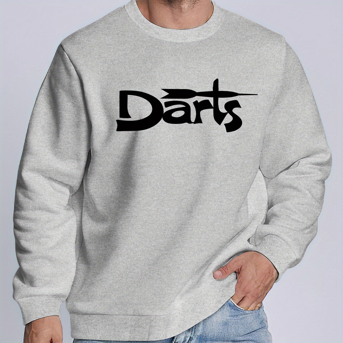 

Creative Darts Print, Men's Casual Pullover Sweatshirt, Fashion Long Sleeve Round Neck Comfy Sweatshirt For Outdoor And Daily Wear