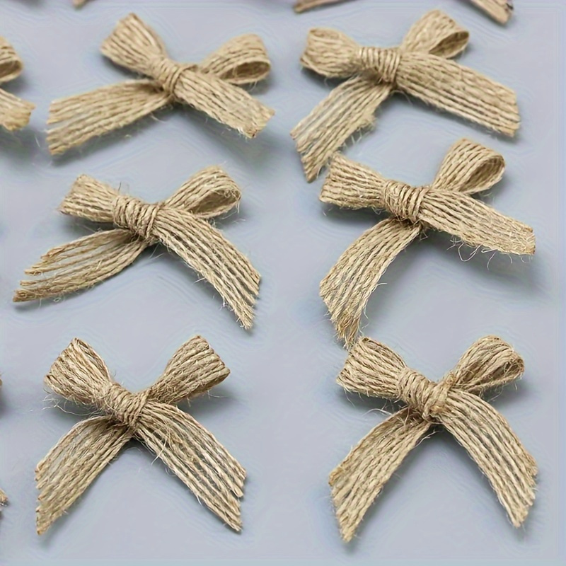 

20 Pieces Of Natural Jute Bow Ties - Light Brown Handmade Jute Ribbon For Home Decor, Clothing Accessories, And Diy Crafts