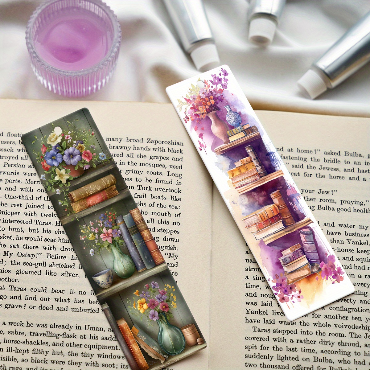 

Set Of 4 Bookshelf Art Acrylic Bookmarks – Double-sided Floral And Vase Design Page Markers – Personalized Book For Readers – No Feathers, Themed Book For Women And Students