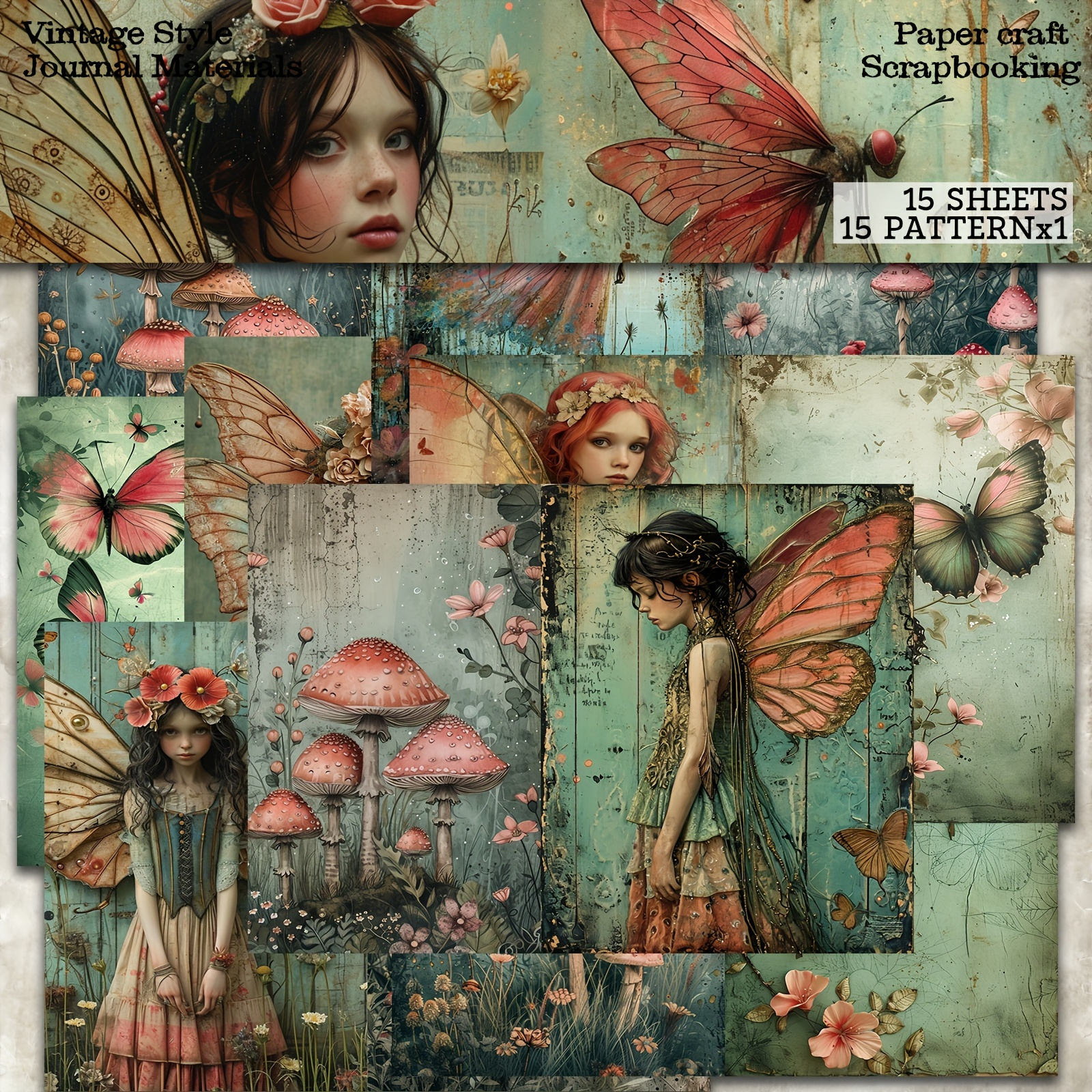 

Vintage Style Journal Materials: 15 Sheets Of Butterfly Girl And For Scrapbooking, Bullet Journals, Diy Crafts, And Greeting Cards