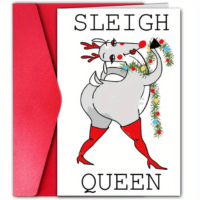 

1pc Funny Christmas Greeting Card - Sleigh Queen Reindeer Design - Humorous Holiday Card For Husband, Wife, Mom, Son, Boyfriend - Best Festive Gift For Family And Friends