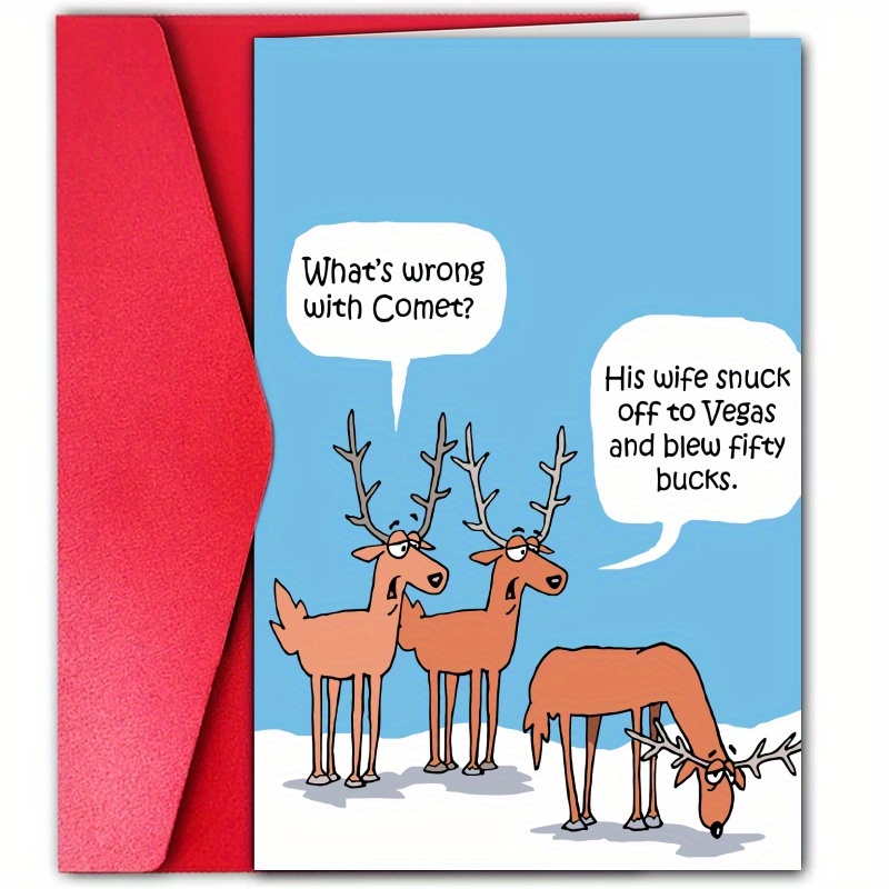 

Funny Christmas Card: Deer In Snowy Landscape - Perfect Gift For Husband, Wife, Mom, Son, Boyfriend, Family, Friends - 4.7in X 12cm