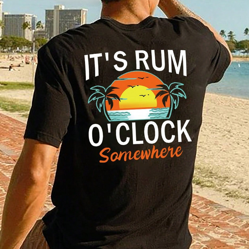 

Fun Beach Rum Print Casual T-shirt, Men's Summer Outdoor Fashion T-shirt