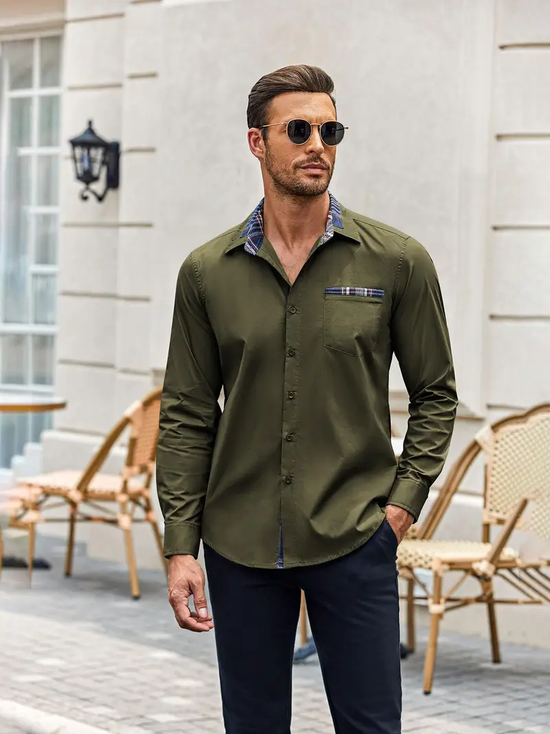 mens long sleeve dress shirt collar casual button - Temu mens long sleeve dress shirt collar casual button - Temu