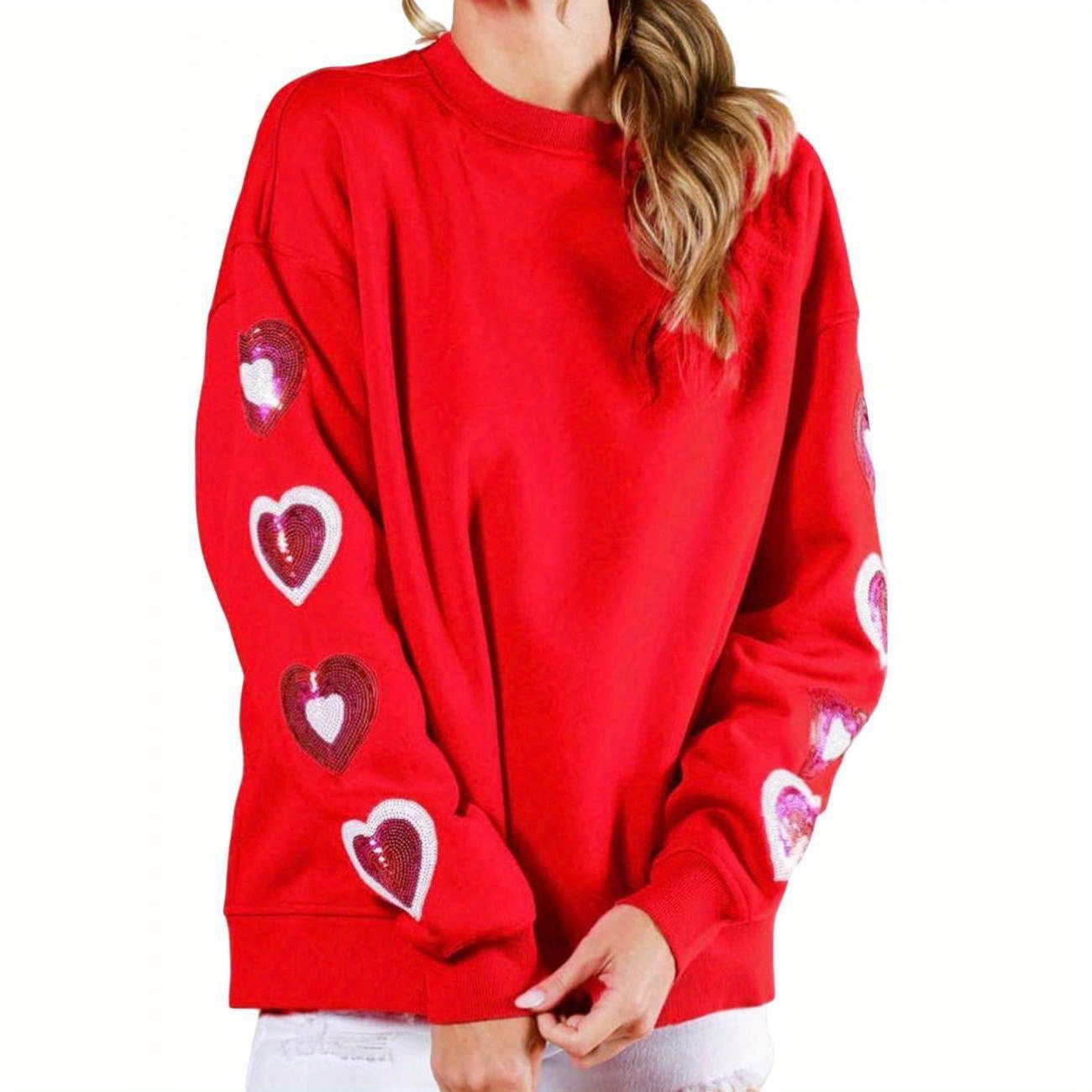 

Womens Cute Sweatshirts Glitter Heart Long Sleeve Round Neck Pullovers Oversized Tops