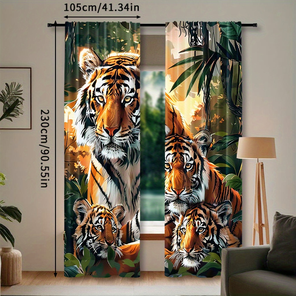 TEMU Lot de 2 rideaux à imprimé tigre, avec passe-tringle pour fenêtre, pour chambre et salon, décoration d'intérieur