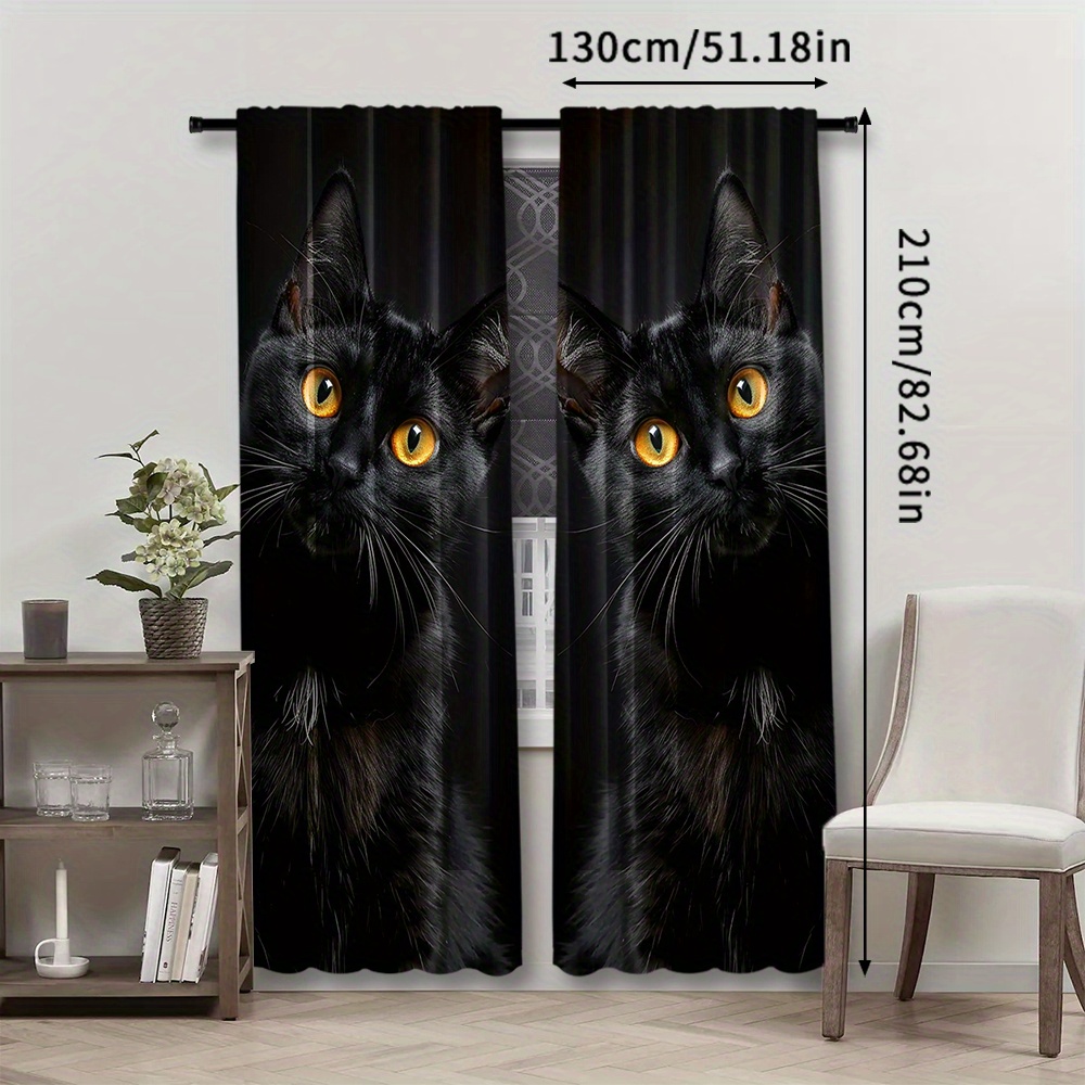 TEMU 2pcs, Rustic Animal Cat Curtains, Decorate Window, Rod Pocket Mount, Digital Printed Curtains, Polyester Material, Suitable For Living Room,