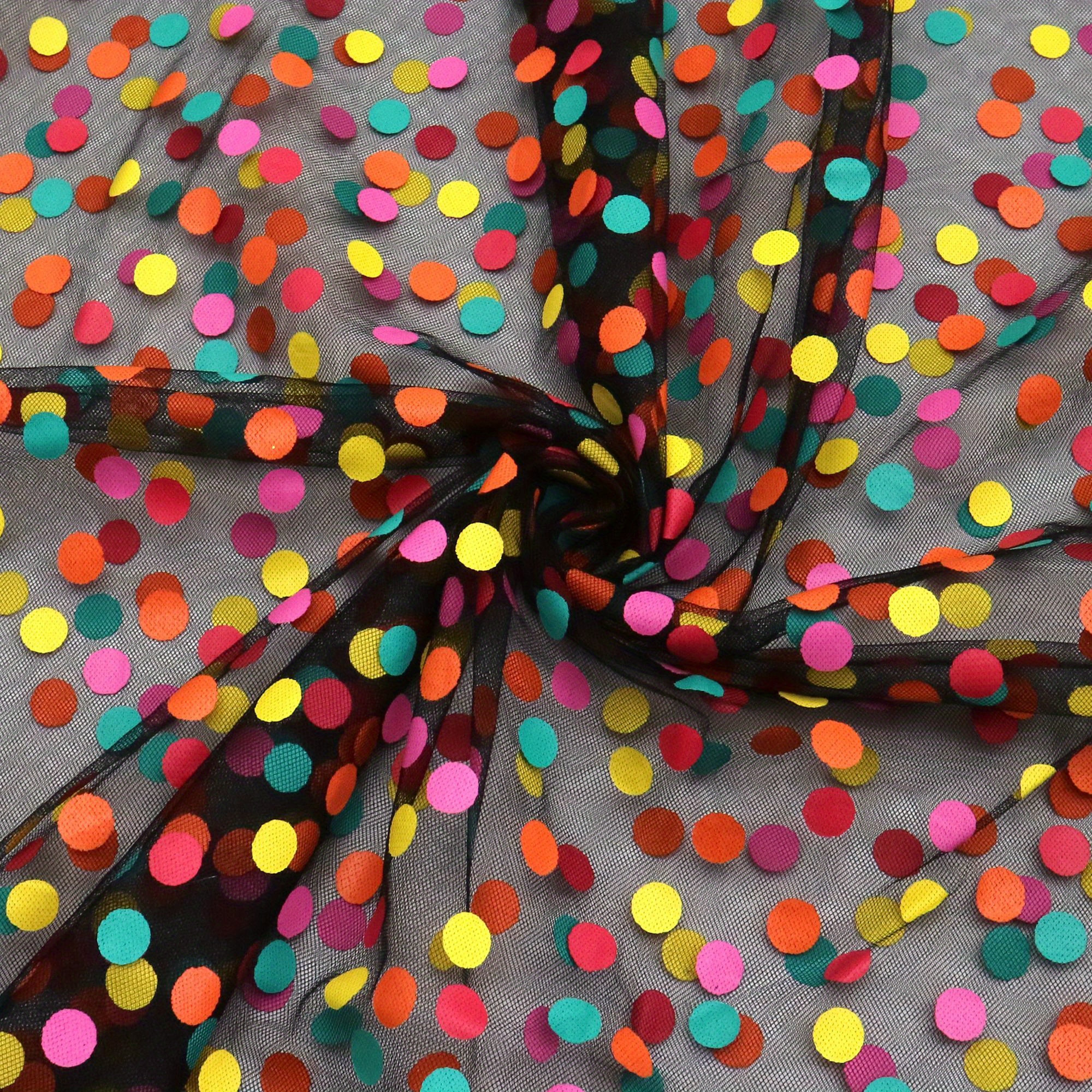 Image of 1pc 59x19.68inch (150x50cm) Rainbow Dots Spot Sparkling Tulle Mesh Gauze Fabric Colourful Print Tulle Fabric - Perfect For Bows, Party Capes & Photo Backdrops