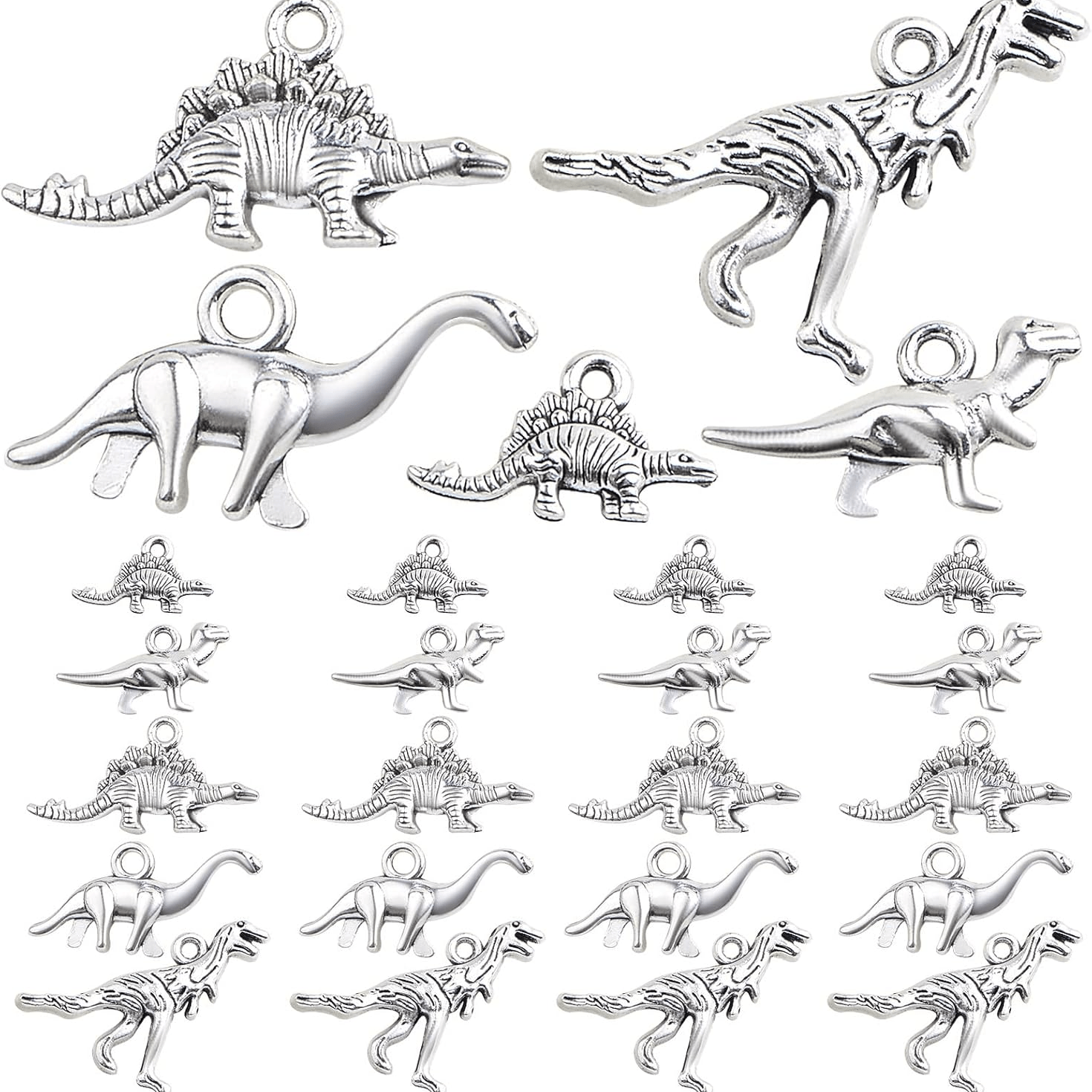 

50pcs Antique Silvery Dinosaur Charms Set - Tibetan Alloy Animal Pendants For , Necklaces & Bracelets Crafting Supplies