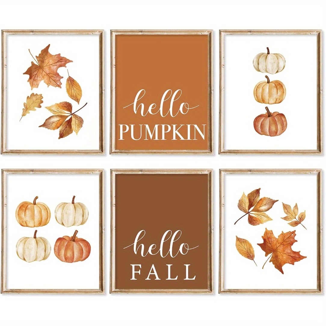 

Rustic Autumn Charm: 6pcs Set Of Watercolor Wall Art Prints - Featuring Pumpkins & , Thanksgiving And Fall Decor, 8x10 Inches