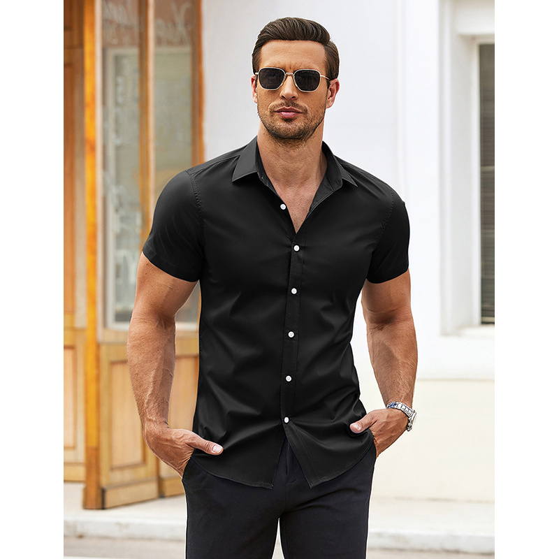 

Men's Casual Button Down Shirt Short Sleeve Muscle Fit Dress Shirts Wrinkle-free Shirt