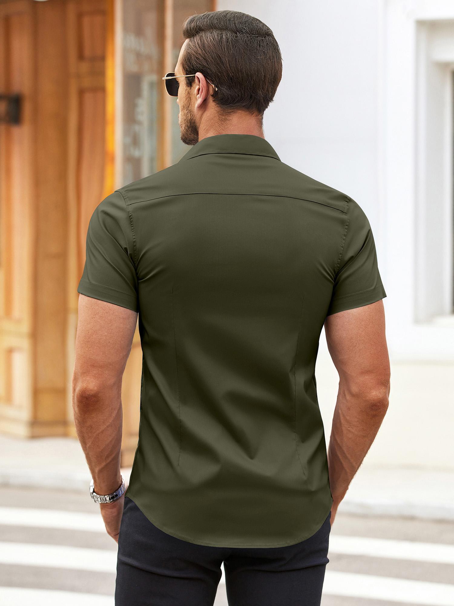 mens casual button shirt short sleeve muscle fit dress - Temu