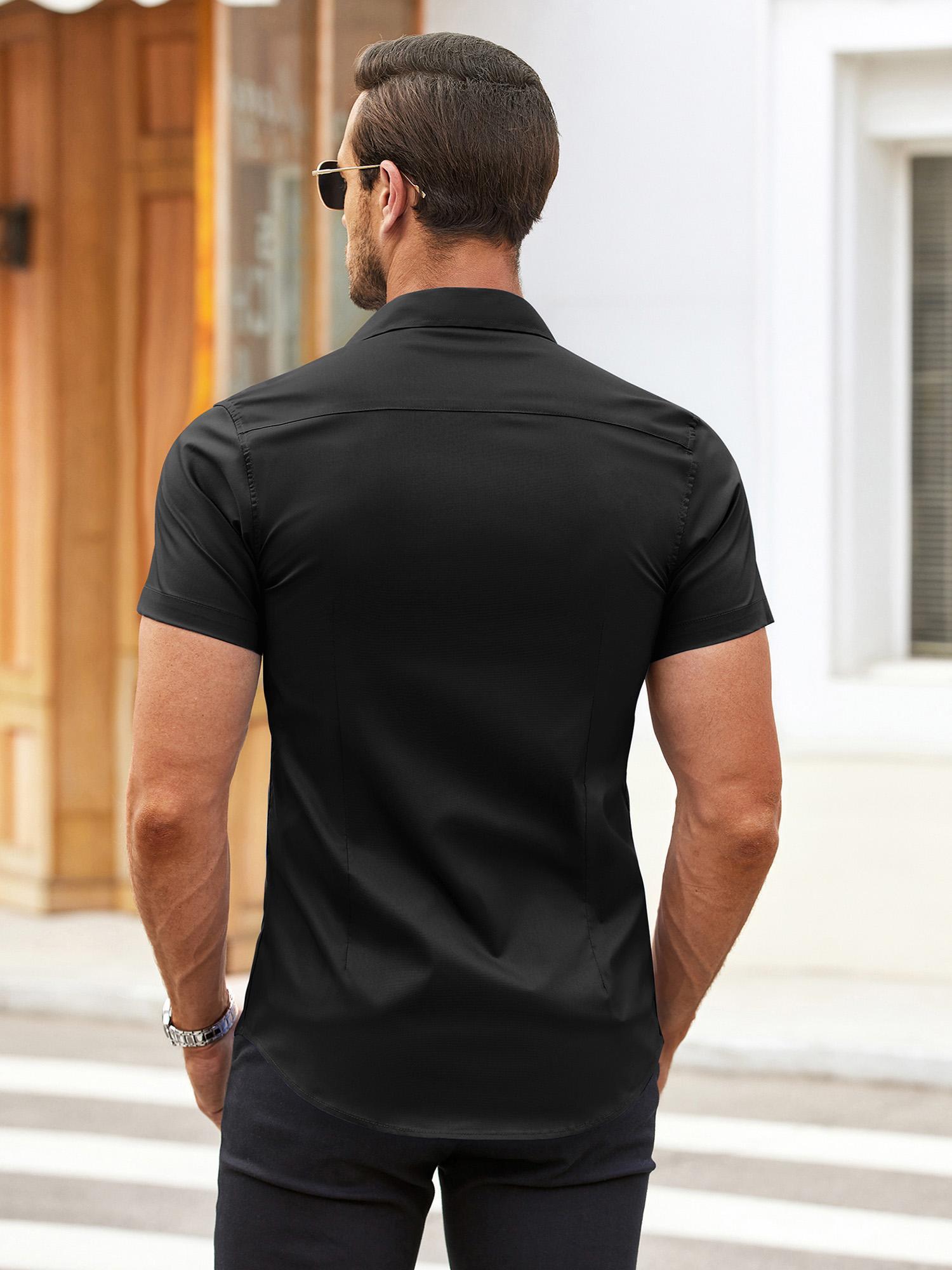 mens casual button shirt short sleeve muscle fit dress - Temu