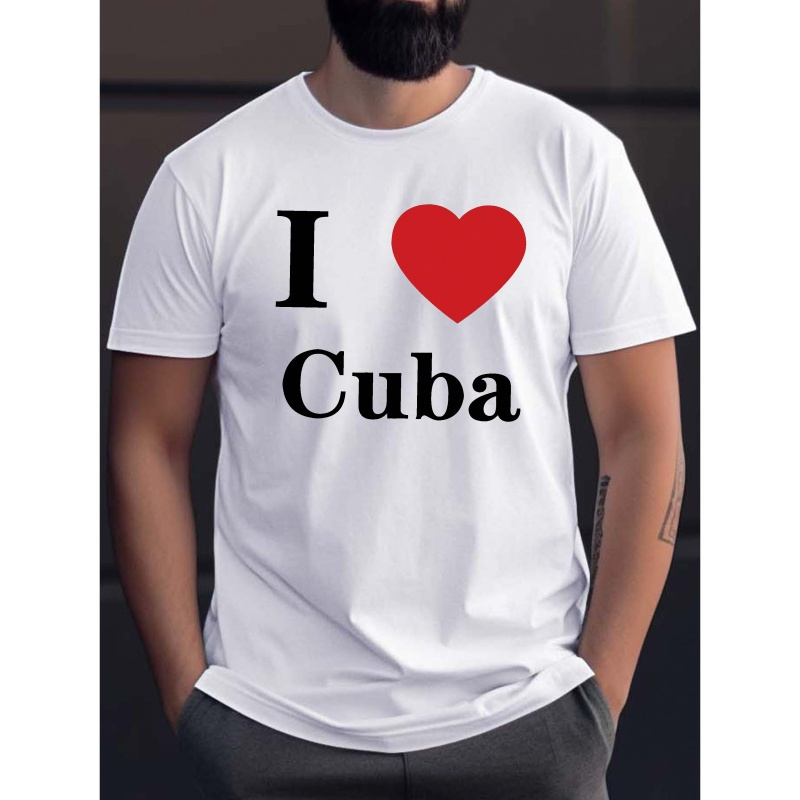 

Love Cuba Print Men's Short Sleeve Casual T-shirt, Crew Neck Tee Tops, Summer Outdoor Daily Wear