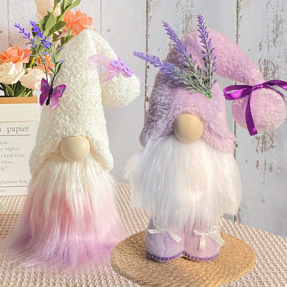 

Lavender-themed Gnome Ornaments 2-pack, Handmade Plush Seasonal Decor Figurines For Home And Party Displays, Ideal For Christmas, Easter, Thanksgiving, And More - Polyester And Velvet Construction