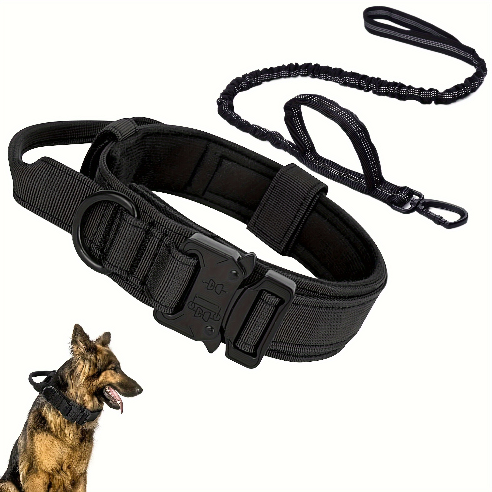 

Tactical Dog Collar And Leash Set With Handle, Adjustable Military Pet Collar With Heavy Duty Metal , Breathable Padded Soft Nylon, For Medium To Large Dogs - 2 Pack