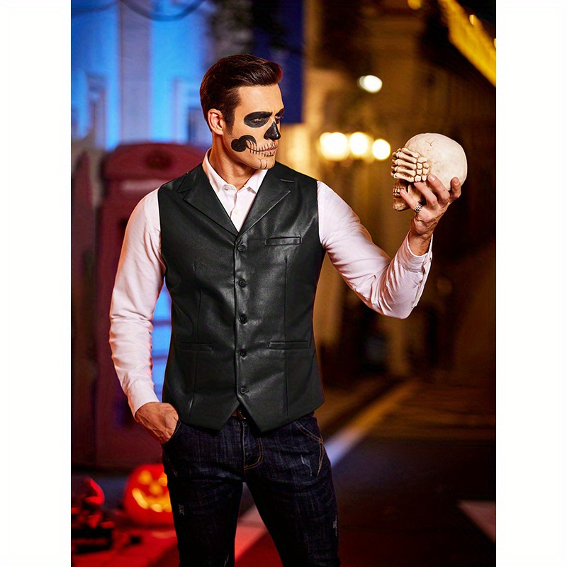 

Men's Leather Vest Casual Western Vest Jacket Lightweight V-neck Suit Vest Waistcoat