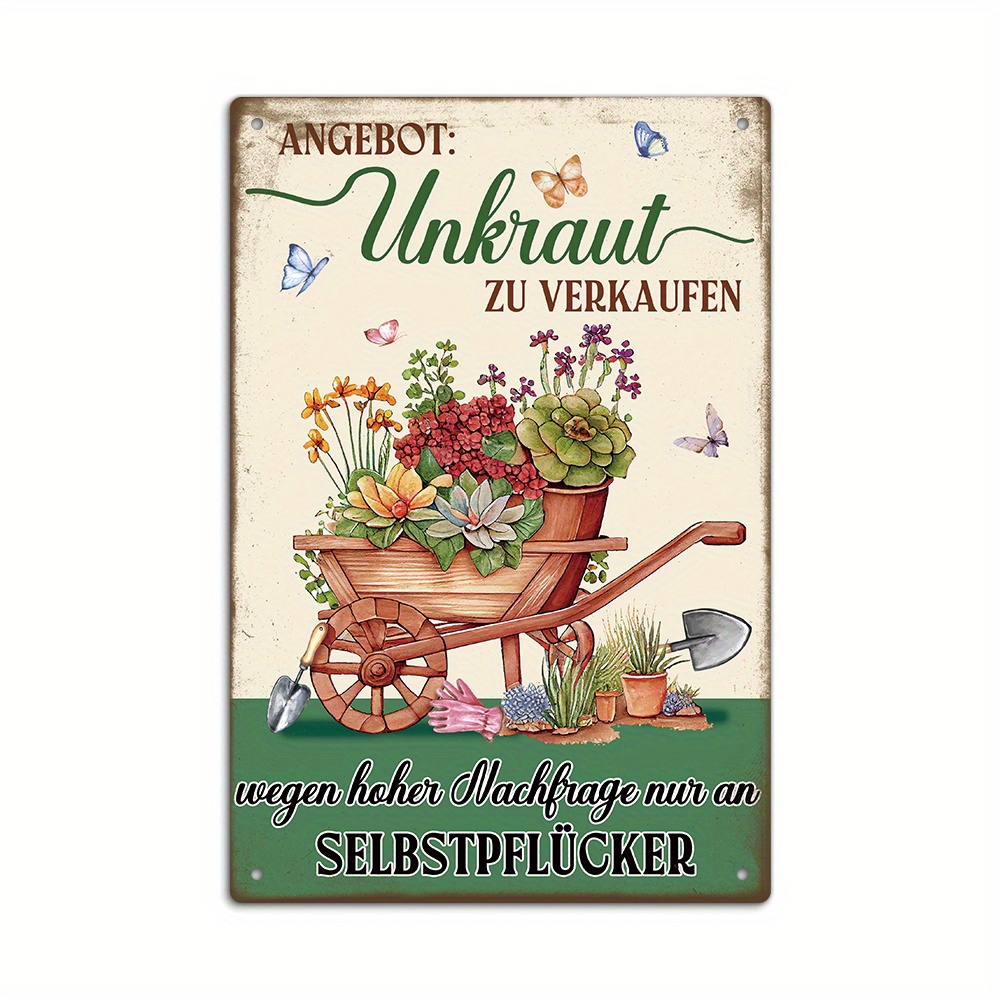 Vintage German Metal Tin Sign - ': Unkiaut Zu Verkaufen' Wall Art For Home, Farmhouse & Garden Decor - Perfect Gift Idea