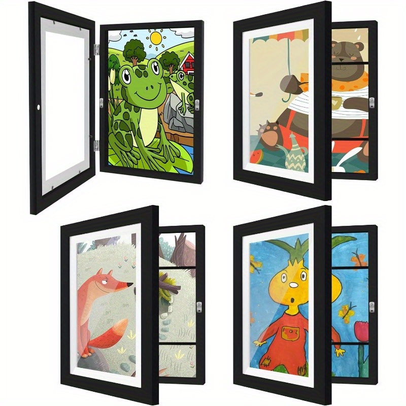 

4pcs Art Frames 8.5x11 Inch Artwork For Picture Display, School Drawing Projects Storage, Horizontally Wall Hanging, Front Opening White & Black