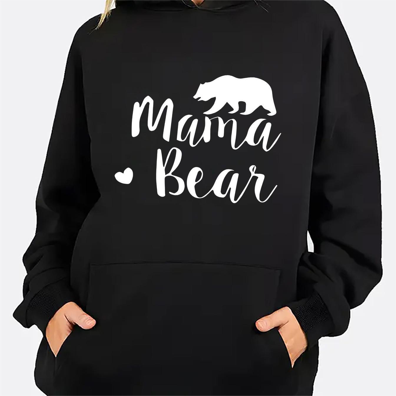 

Mama Bear Print Women's Hoodie - Comfy Kangaroo Pocket, Casual Long Sleeve Sweatshirt For Fashion-