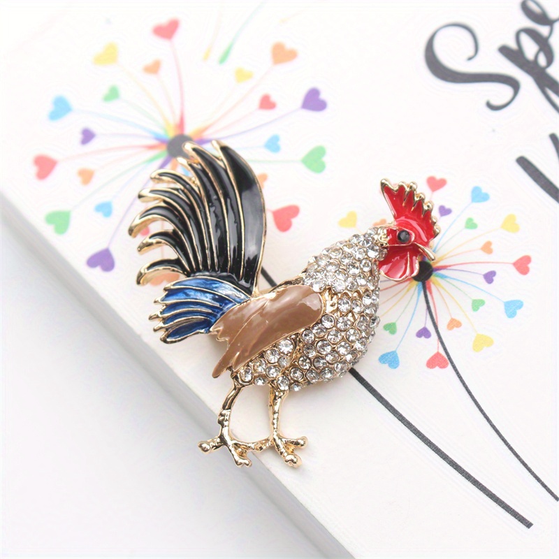 

Rooster Brooch Pin, Enamel & Embellished Animal Shape, Novelty Simulation Modeling Fashion Accessory