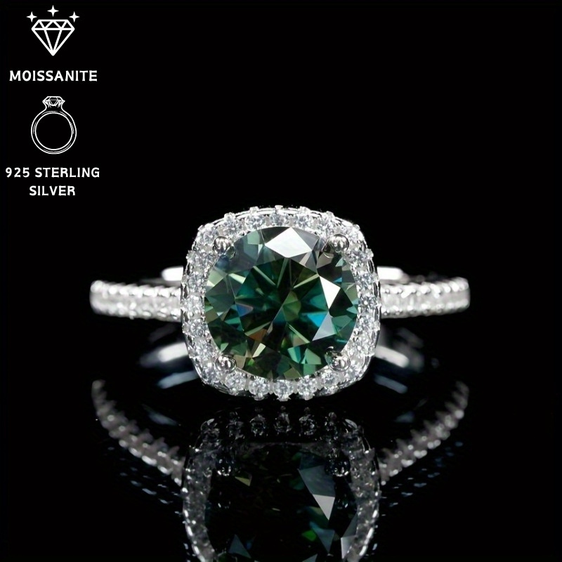 

Elegant 1 Carat Green Moissanite Engagement Ring In 2.1g 925 Silver With Vintage , Adjustable Square Halo Design, Anniversary And Special Occasions