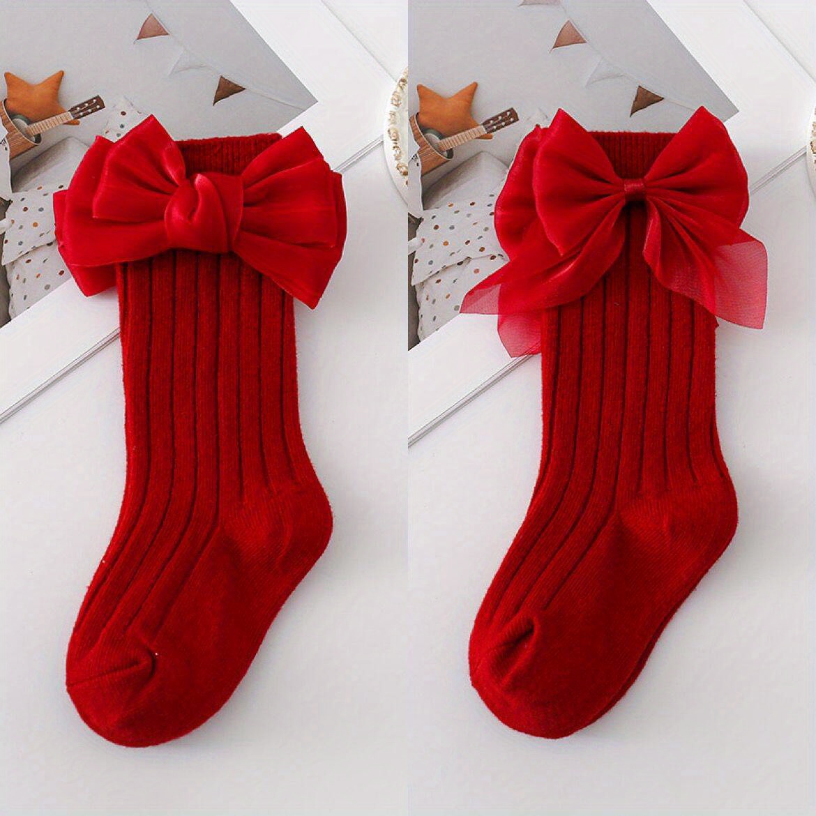 Spain, Autumn And Winter Christmas, Mid-calf Socks, Suitable For , Spring And Autumn, Double-needle Vertical Striped Baby Socks, New Year Red Mid-calf Socks