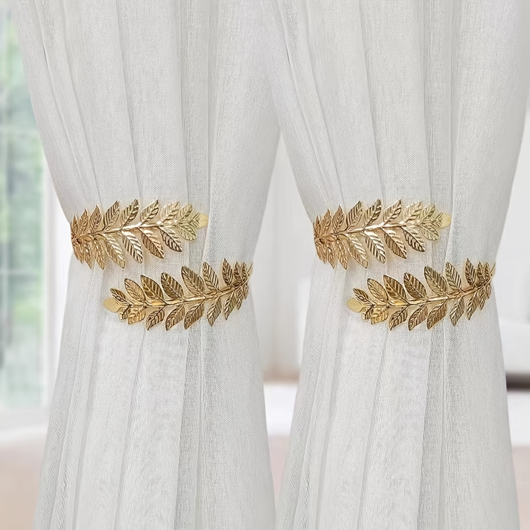 TEMU 2pcs Bohemian Leaf Design Metal Curtain Tiebacks - Elegant Holdbacks For Home Decor