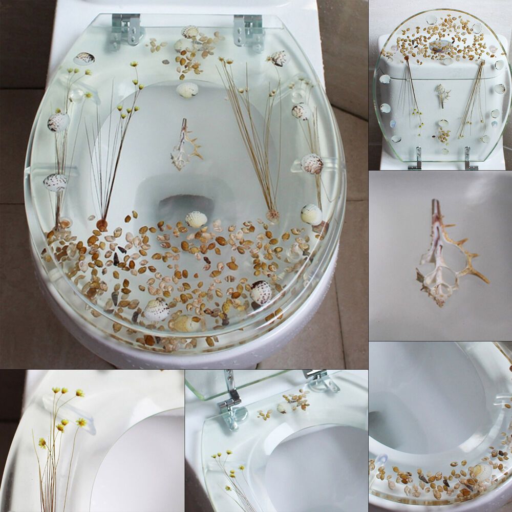 

Modern Transparent Resin Toilet Seat, U/ V Shell Toilet Cover Bathroom Decoration, Decorative Novelty Design Toilet Lid With Hinges