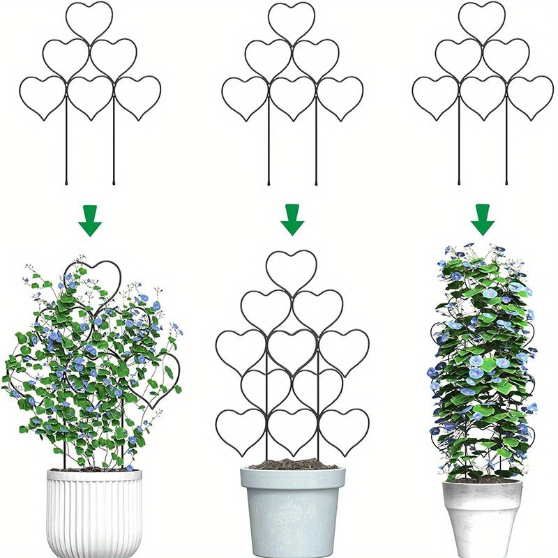 

1pcs Metal Heart-shaped Plant Climbing Trellis, Stackable Mini Support Frame For Indoor Potted Plants, Versatile Vine Flower Vegetable Clematis Growing Stake