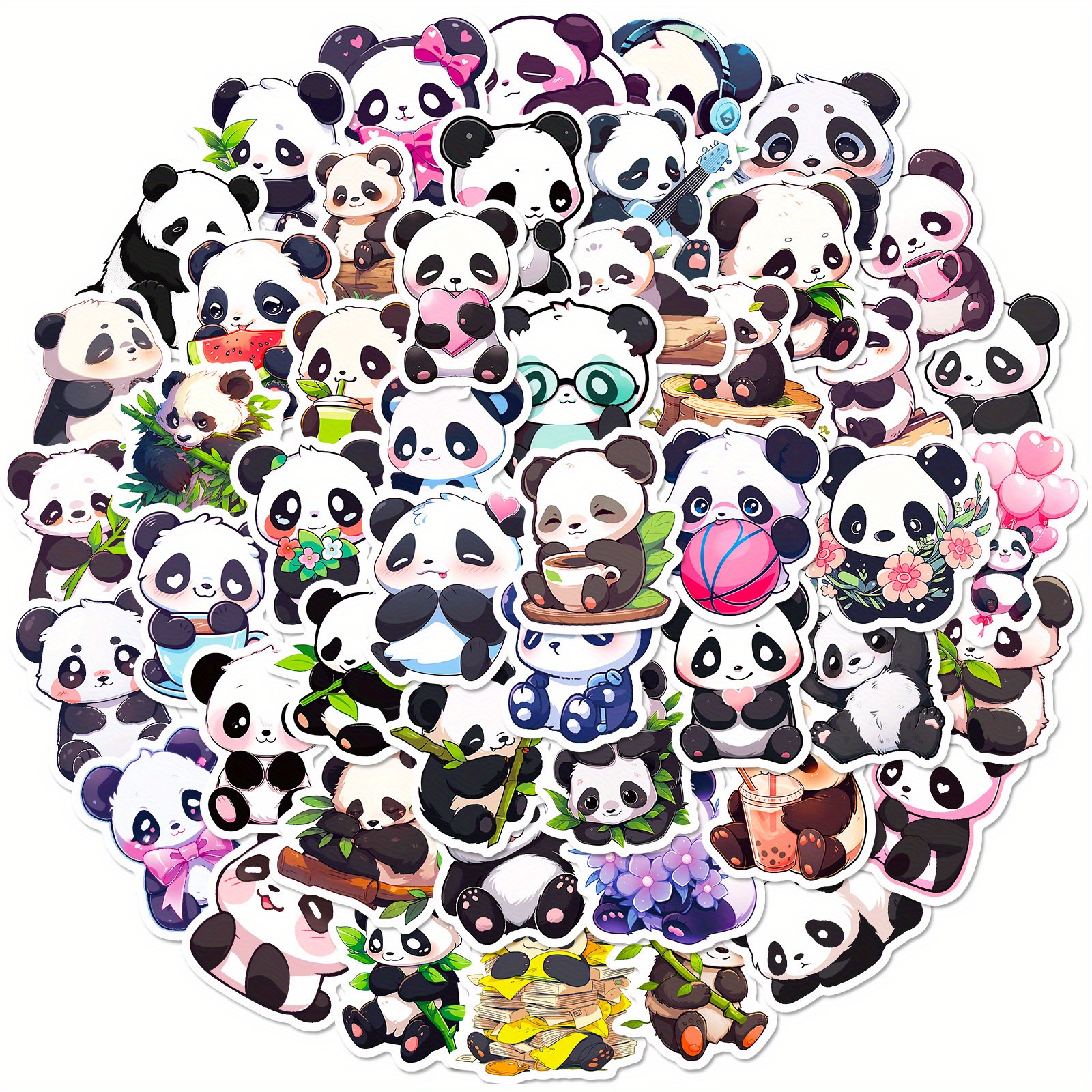 Image of 50pcs Cute Panda Cartoon Stickers - Trendy Graffiti Decals For Phones, Skateboards & Laptops - Assorted Colors