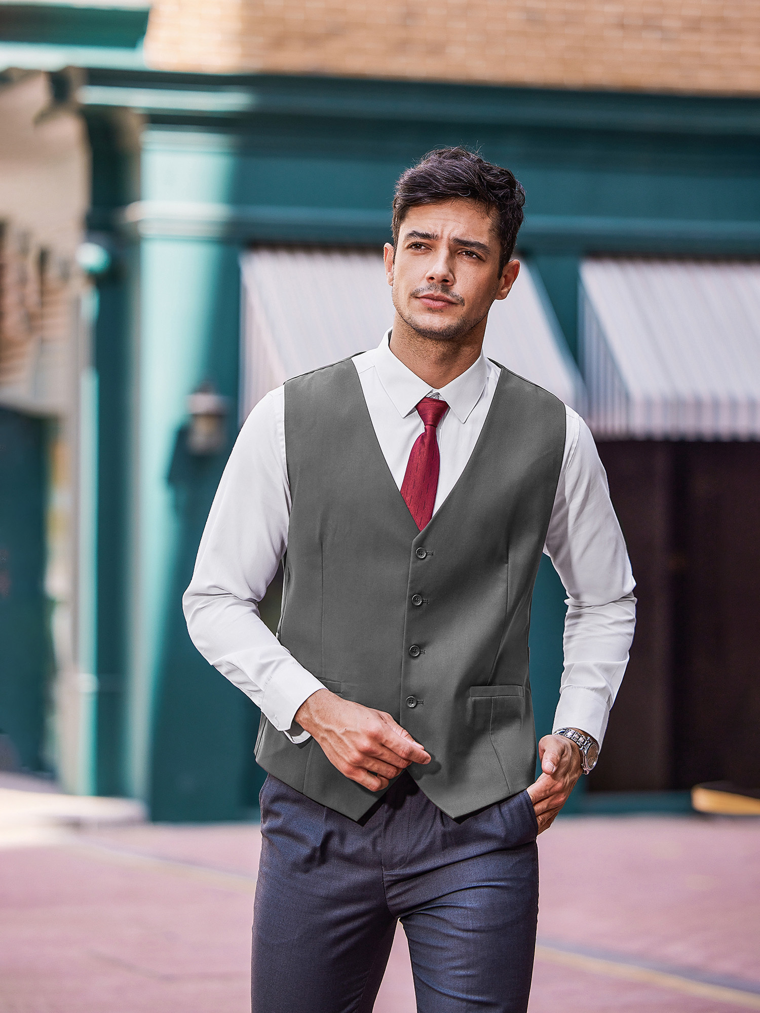 Fitted waistcoat mens best sale