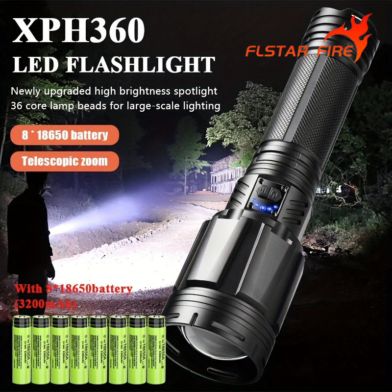 

1pc Long- Aluminum Alloy , Xhp360 Tactical , 8 * 18650 Battery, 20000mah Long Led , Suitable For Camping And , Phone Charging Batte