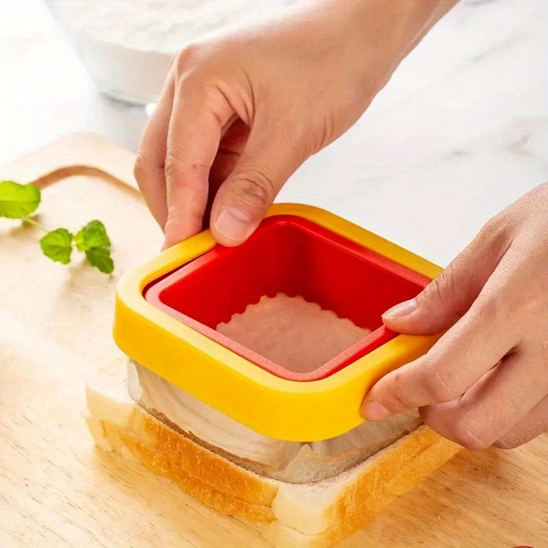 1pc manual sandwich cutter and sealer stainless steel and plastic bagel slicer no electricity needed hand operated bread crust pastry seal tool for lunchbox decor baking accessories details 3