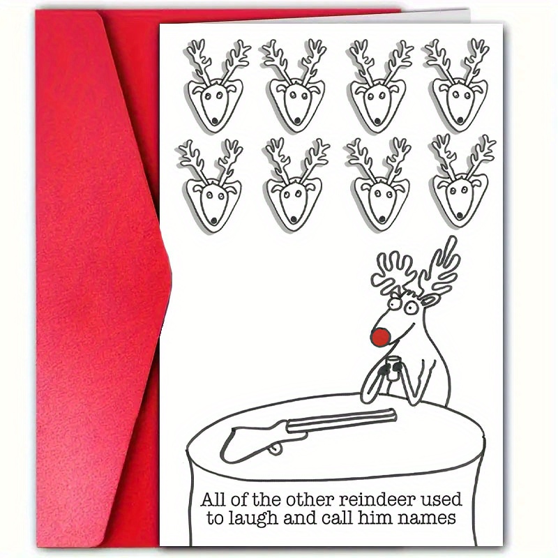 

1pc Humorous Reindeer Christmas Greeting Card With Red Envelope, 4.7x7.1inch Paper Card For Anyone, Seasonal Holiday Cheer, Festive Xmas Joke Card – Ideal For Greetings And New Year Wishes