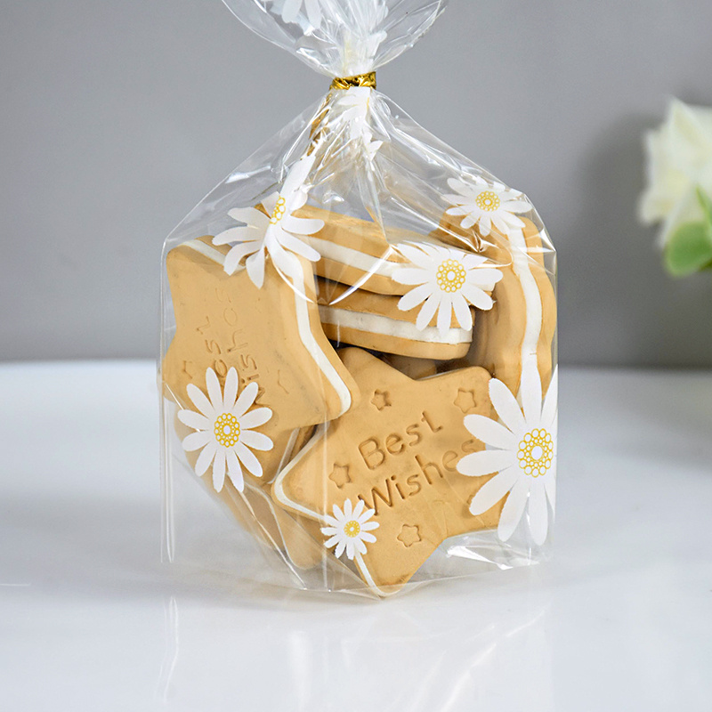 

50 Pcs Daisy Flower Candy Bags - Transparent Cookie Biscuit Baking Packaging Bags - Wedding, Birthday, Party Gifts - Wrapping Supplies