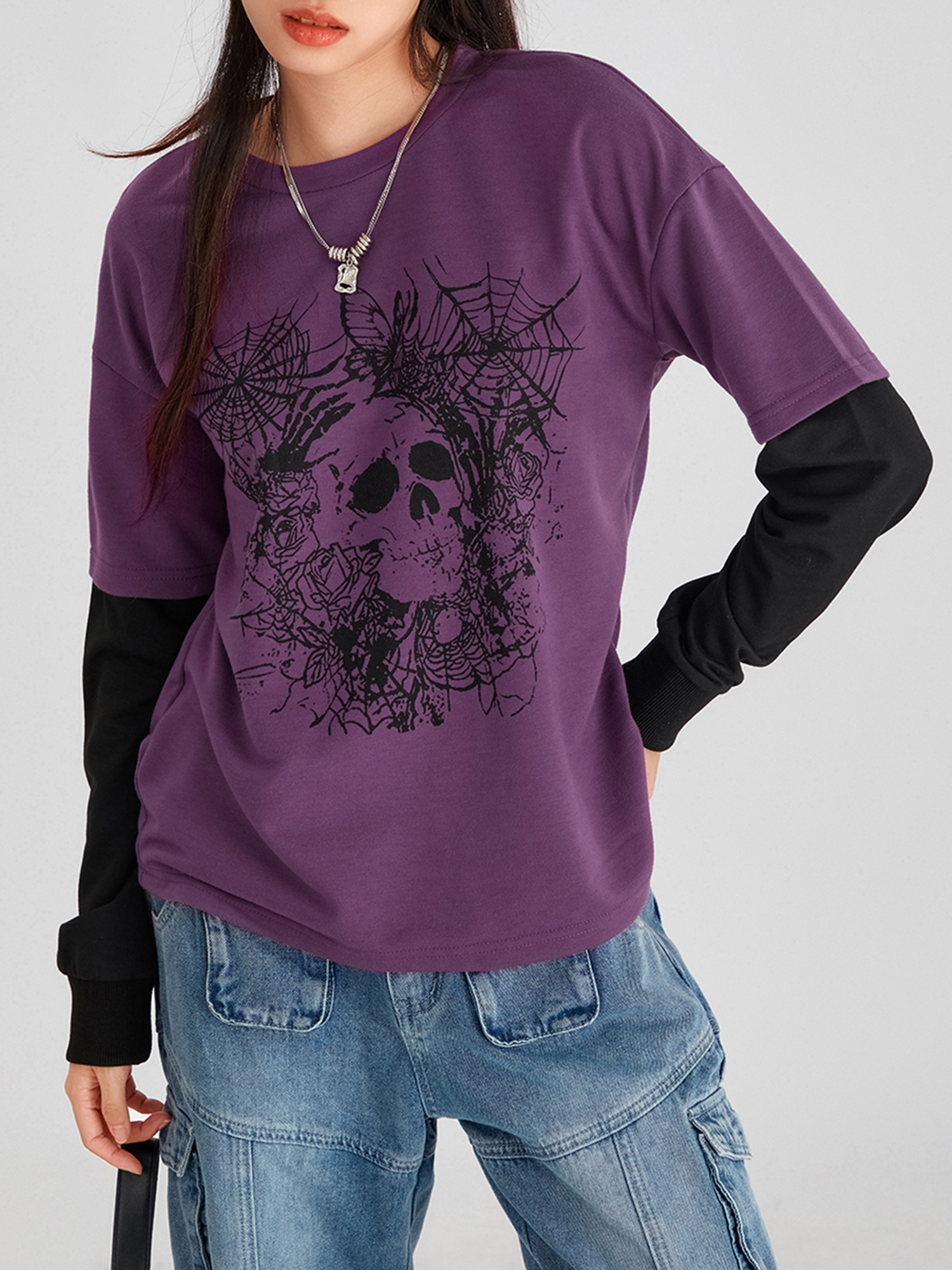 women's gothic skull print long sleeve t shirt y2k style - Temu