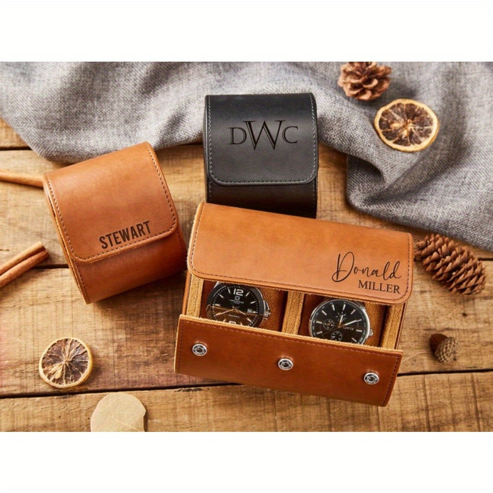 

Personalized Engraved Pu Leather Watch Case - Oval-shaped Portable Travel Watch Box, Faux Leather Interior, Custom Watch Storage For Men, Unique Groomsman And Father's Day Gift, Fits Multiple Watches