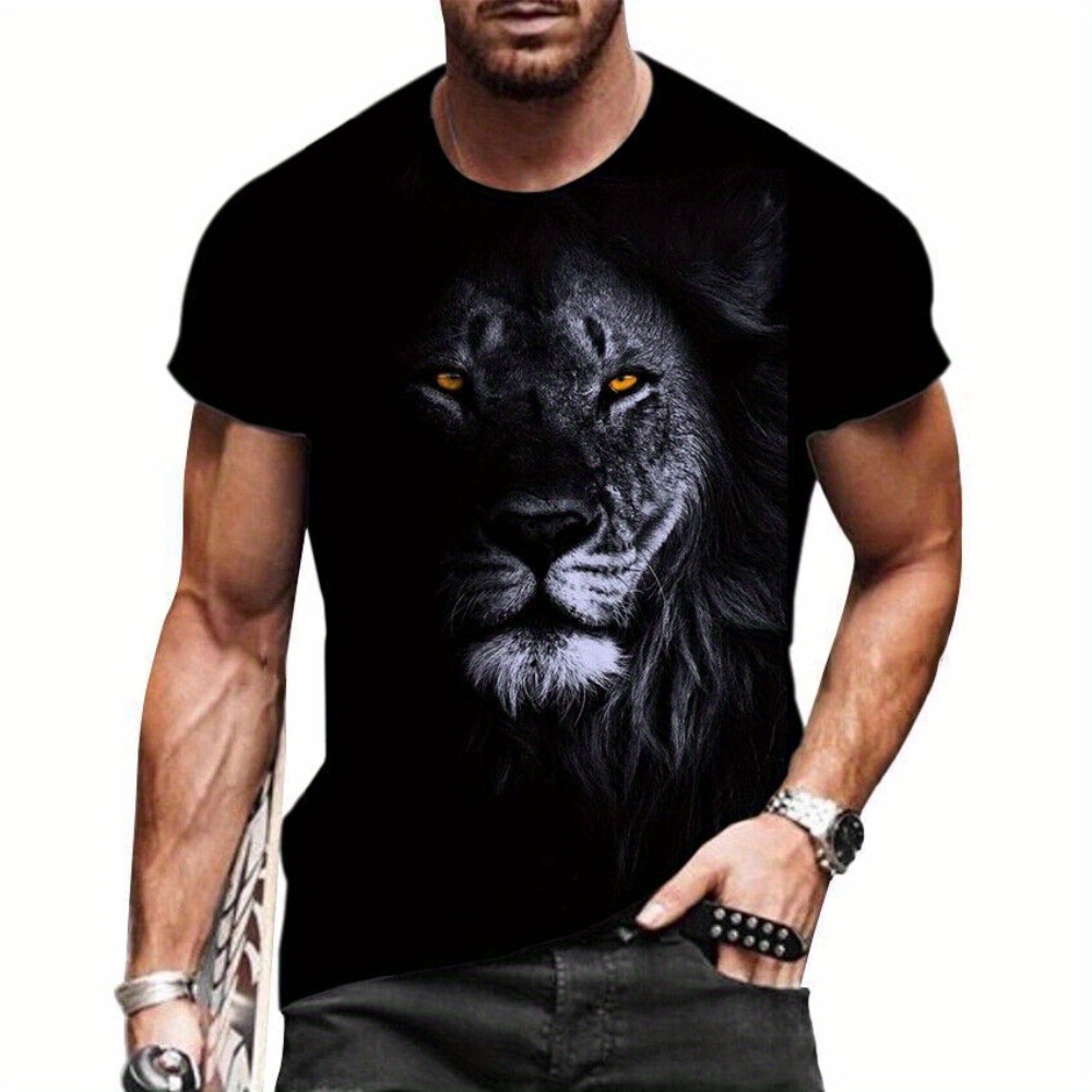 

Men's T Shirt Black Lion Gaze Fashion Graphic Short Sleeve Tee Silky Classic Fit