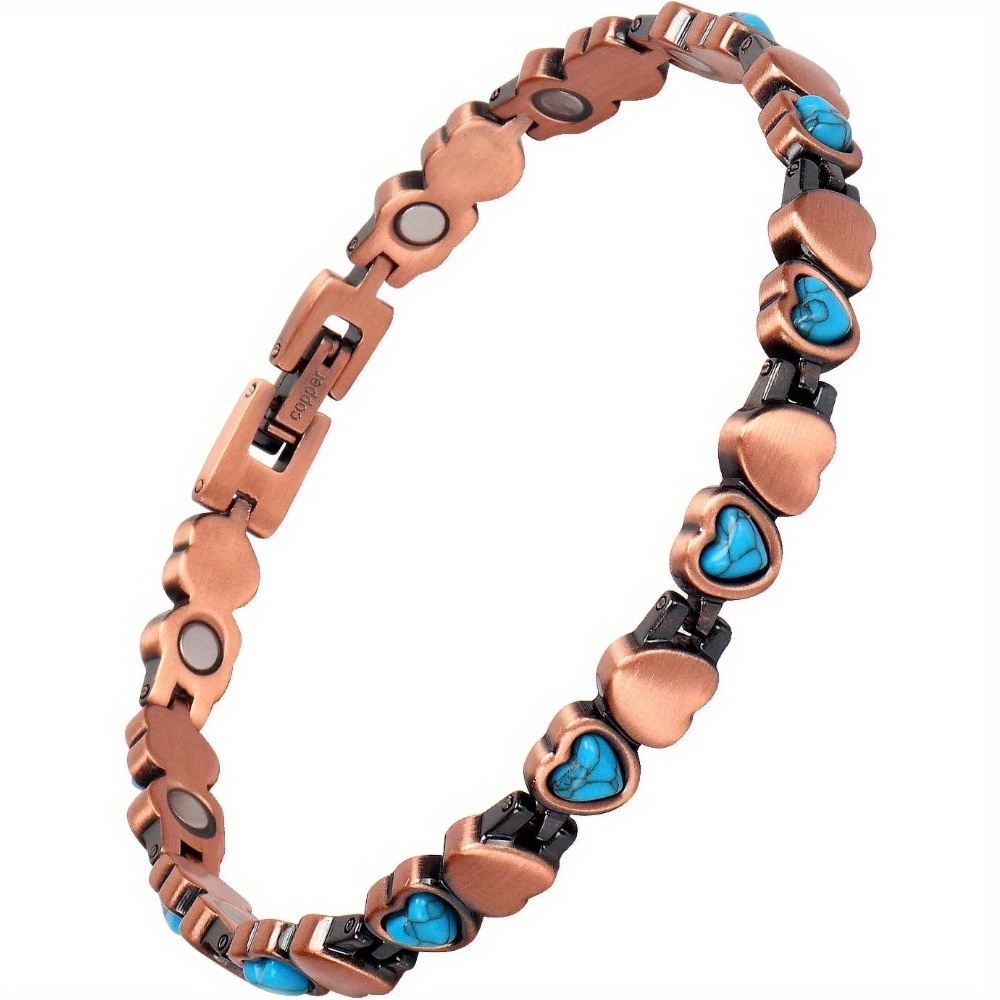 

Stone Rock - Blue Turquoise Copper Bracelets For Women Or Men - 99.99% Copper Magnetic Bracelets Adjustable