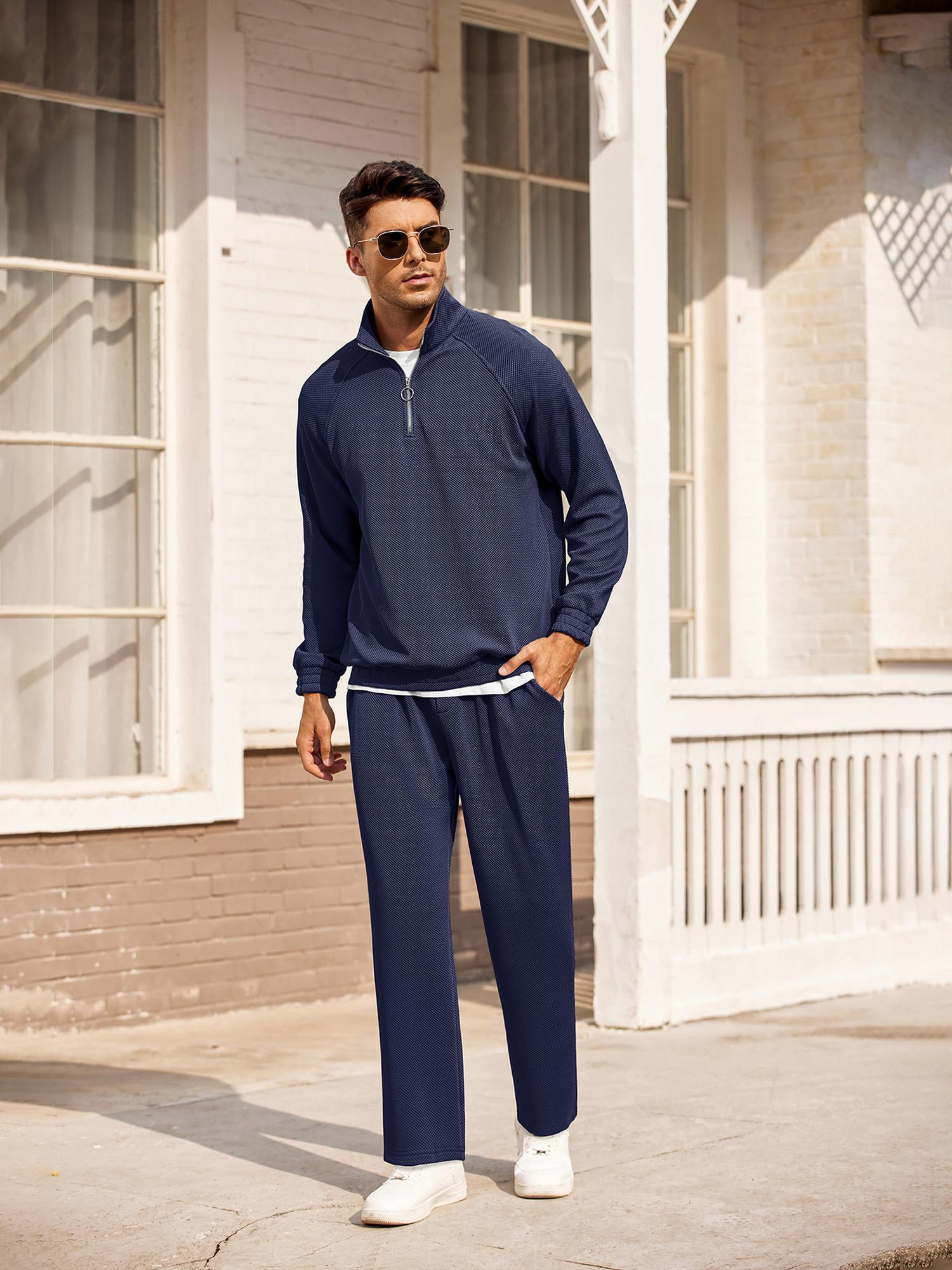 mens tracksuit piece relaxed fit half zip sweatsuits Temu