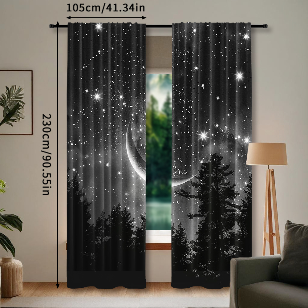 E-shop 2er-Set Sternennacht Waldmond Vorhänge für Heimdekoration, Stangentaschen Fensterbezüge, geeignet für Schlafzimmer, Büro, Küche, Wohnzimmer und