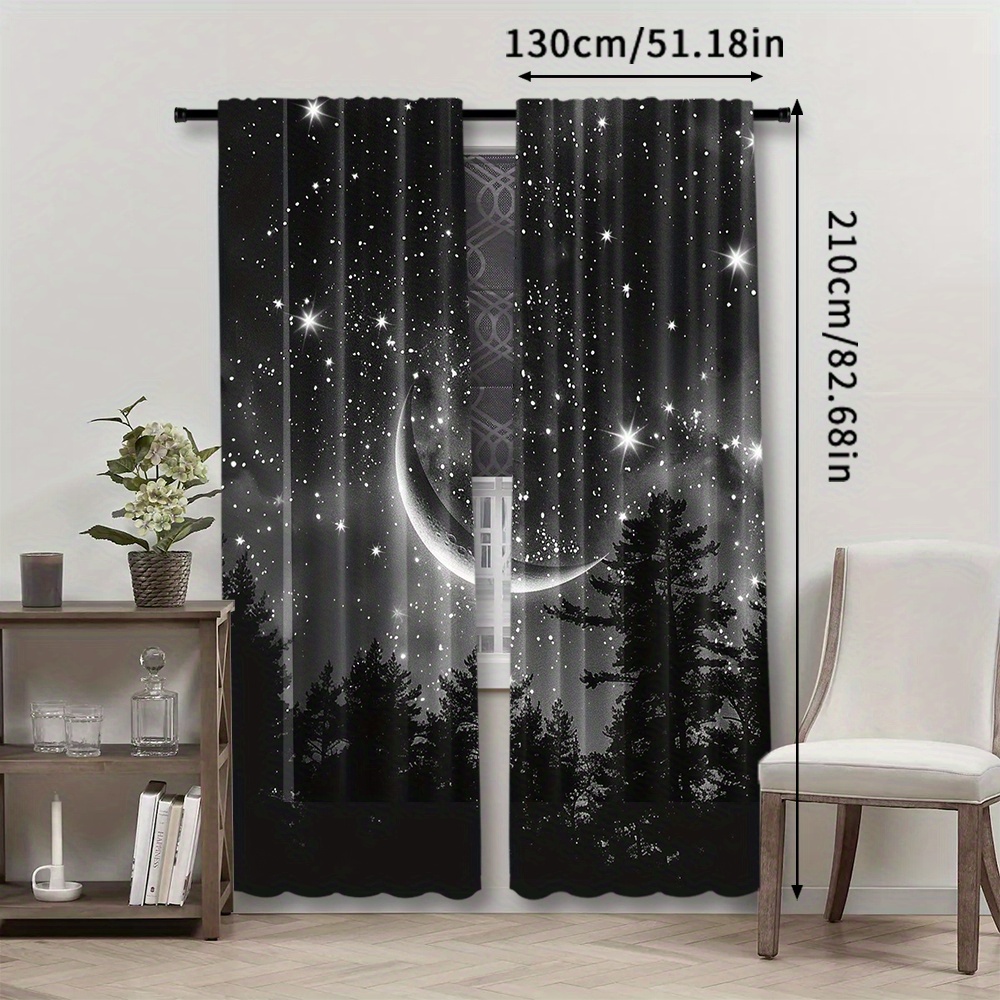 TEMU Set Of 2, Starry Night Forest Moon Curtains For Home Decoration, Rod Pocket Window Covering, Suitable For Bedroom, Office, Kitchen, Living Room,