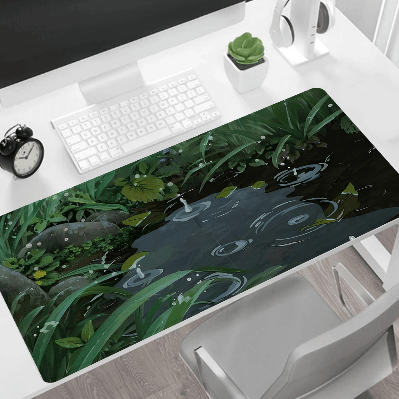 

Rainy Freshness Pond Artistic Mouse Pad - Large Rubber Gaming Desk Mat With Stitched Edges, Non-slip Base, Oblong Keyboard Pad For Office/home, 35.4x15.7 Inch, Ideal Gift