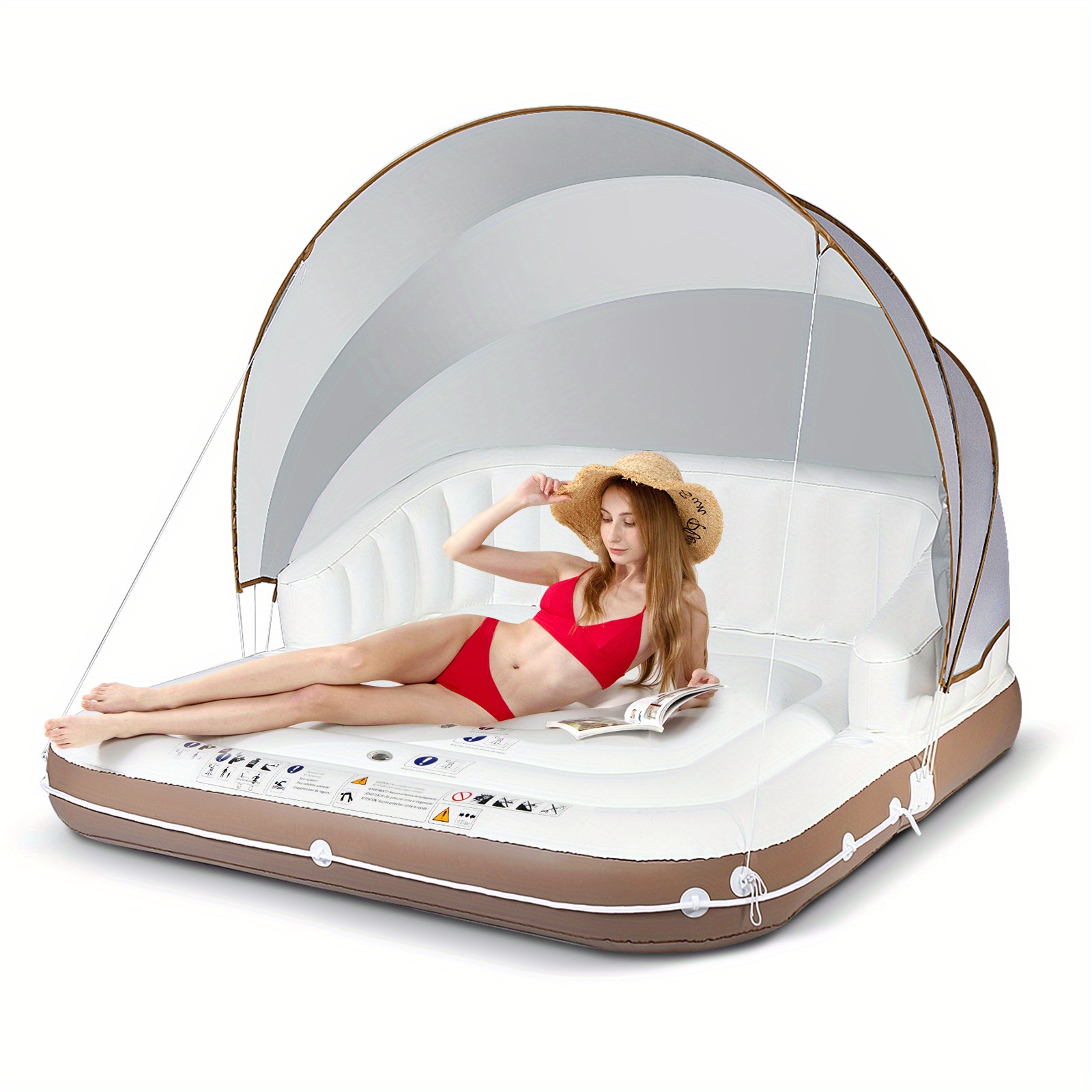 Flotador Tumbona 3 En 1 Con Toldo UPF50 Y Portavasos – Inflable De PVC Para Piscina Y Playa, 185x120 Cm