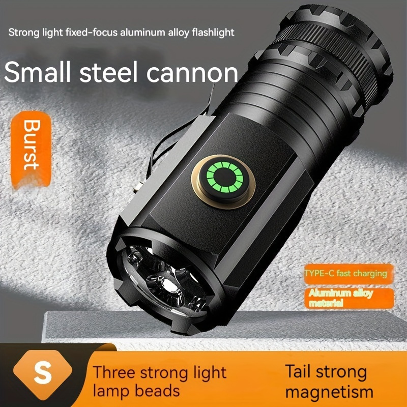 

[] Compact 3000lm Led Flashlight With Magnetic Base & Usb-c Rechargeable Battery - Aluminum Alloy, Long-range , & Household Use