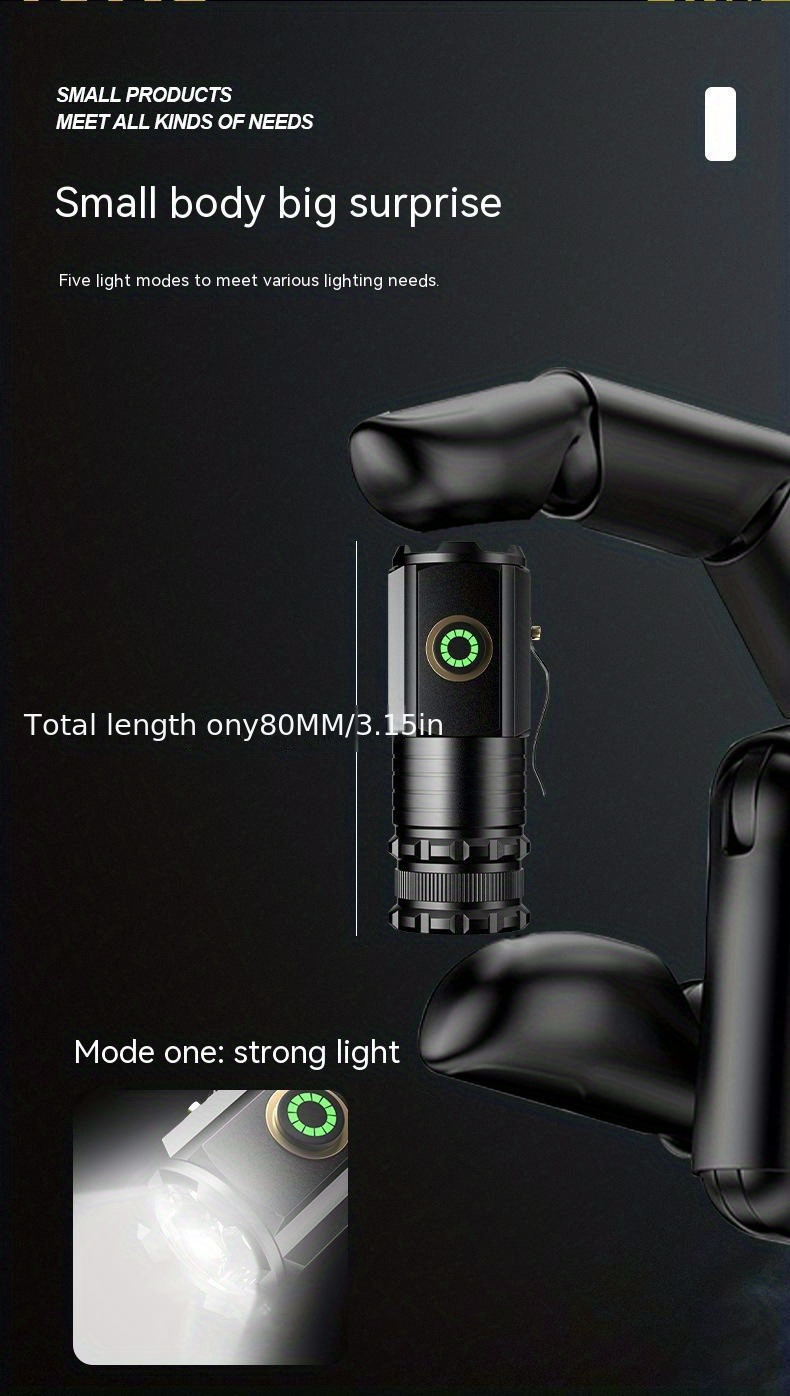  compact 3000lm led flashlight with magnetic base usb c rechargeable battery aluminum alloy long range household use details 4