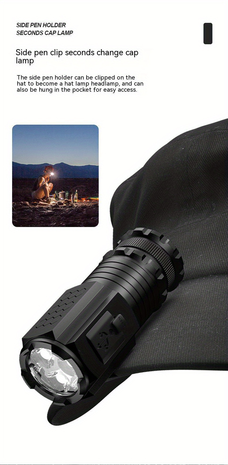  compact 3000lm led flashlight with magnetic base usb c rechargeable battery aluminum alloy long range household use details 6